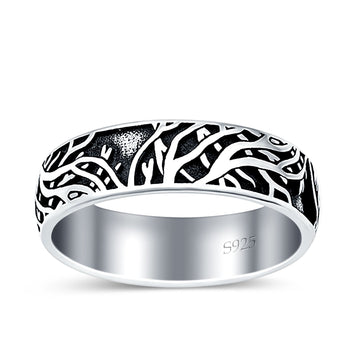 Branches Oxidized Band Solid 925 Sterling Silver Thumb Ring (6mm)